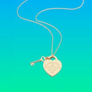 New Tiffany & Co. Return to Tiffany Heart Key Pendant Necklace Silver 925 x Gold